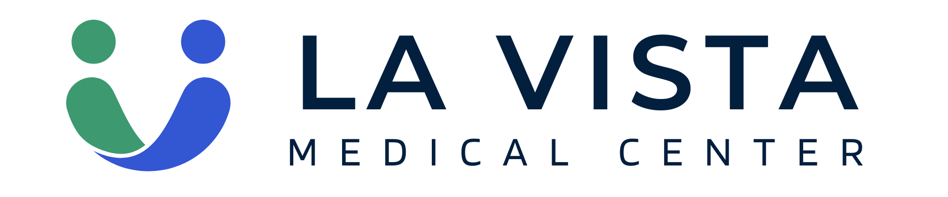 La Vista Medical Center logo featuring two abstract figures in green and blue forming a circular embrace above the text.